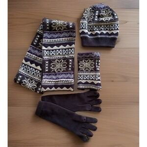 Muk Luks Winter Accessories Set Hat, Scarf, Gloves Fingerless Mittens Nordic